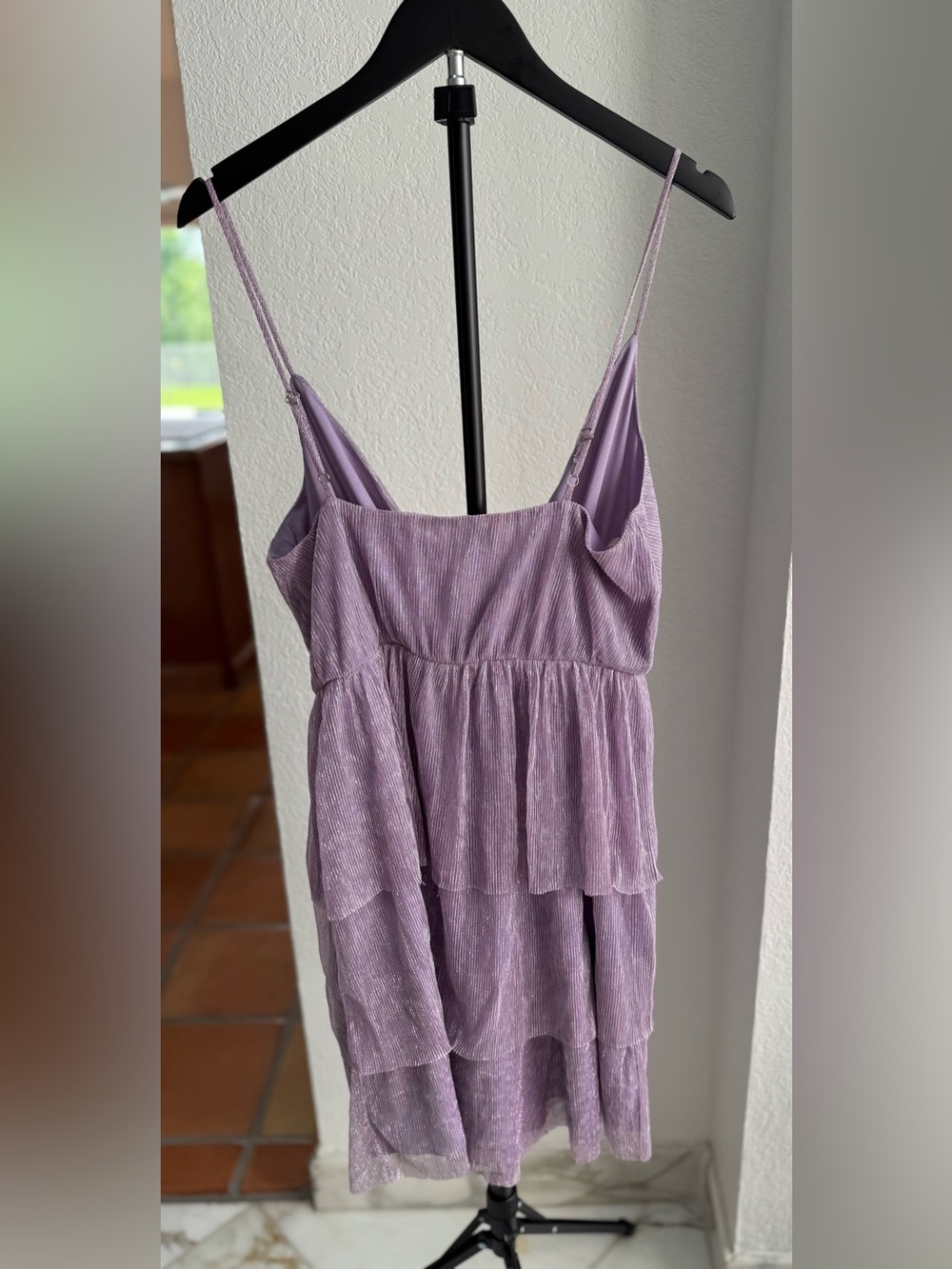 BCBG Generation Lavender Metallic Ruffled Tiered Mini Dress NWT - Picture 3 of 5